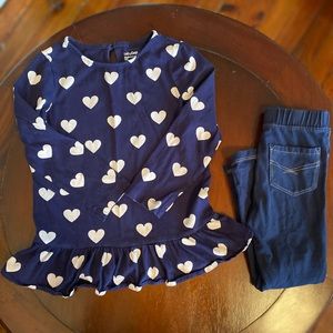 Gap Outfit blue tunic ruffle heart top matching pull on jeans size 4T